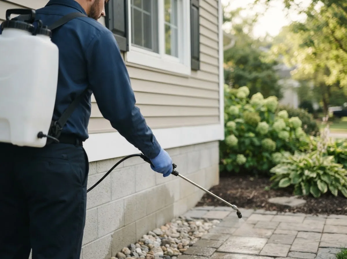 Pest control technician inspecting a home in Castlewood, SD
